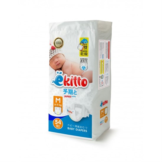 Подгузники на липучках EKITTO PREMIUM "M" (6-11 кг.) 54 шт.