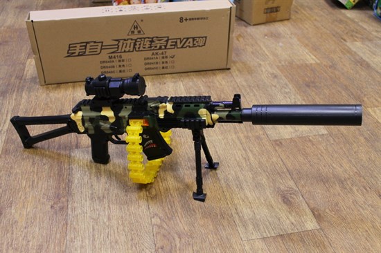 Детский автомат пулемет АК-47 DR041A с оптическим прицелом на аккумуляторе с режимом автоматической стрельбы, мягкие патроны - фото 46534